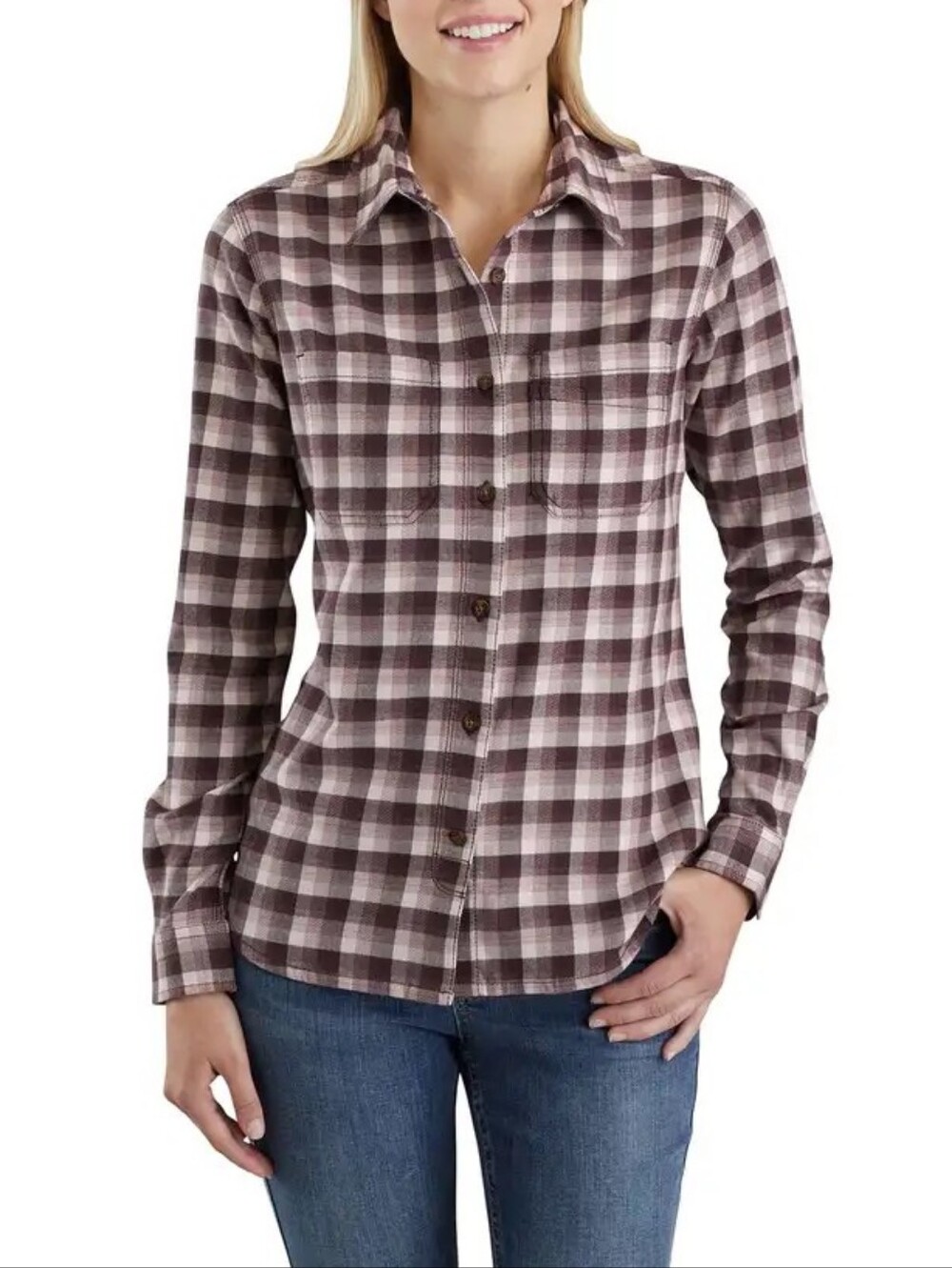 Carhartt Rugged Flex Hamilton Shirt Burlwood Plaid Stretch Flannel Size M (8-10)
